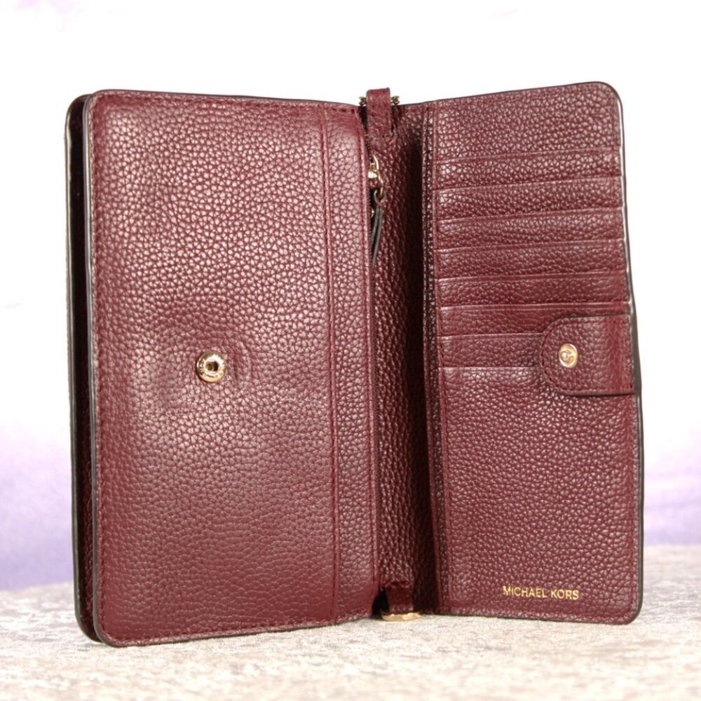 Michael Kors Burgundy Pebbled Leather Wallet Crossbody Wristlet - Picture 5 of 7